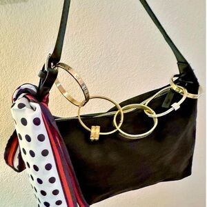 BRAND NEW NEVER USED Black Handbag with Gold Accents, shoulder strap incl